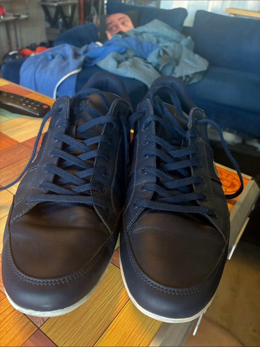 Men's Navy Low-Top Leather Sneakers